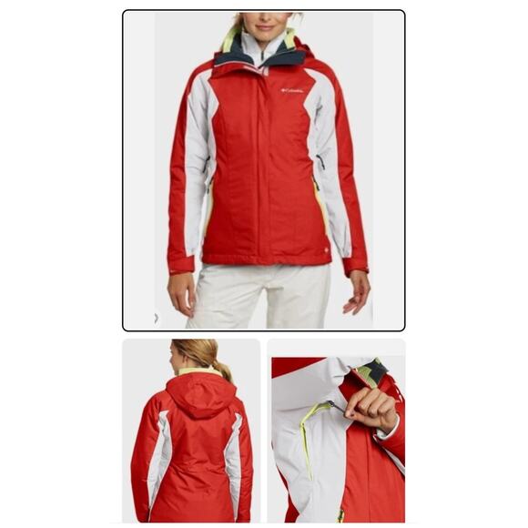 Columbia Interchange Omni Tech 2 in 1 Waterproof Jacket Red White  Women's M180 - Picture 2 of 13